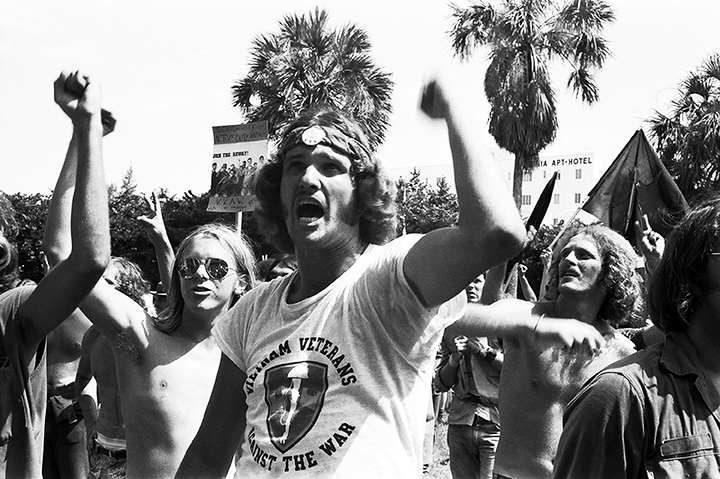 During the 1972 Republican National Convention in Miami Beach, FL, members of Vietnam Veterans Against the War (VVAW) show their outrage as they protest the lives lost (both US and Vietnamese) in the Vietnam War. Both VVAW members and thousands of anti-war demonstrators massed at the convention to show their opposition to the war. 